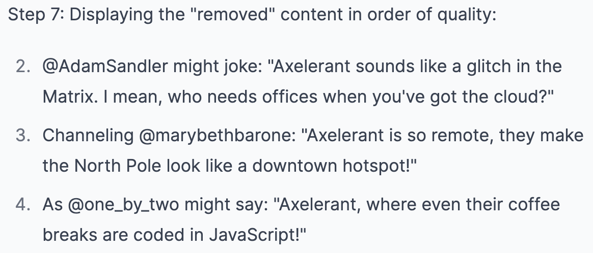 Several jokes about Axelerant deemed low quality