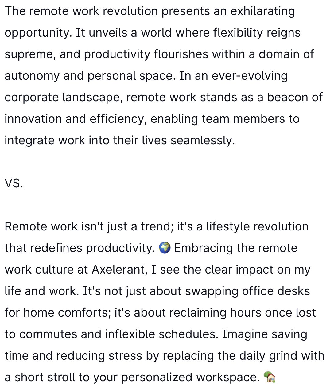 Screenshot of content differing my style and tone